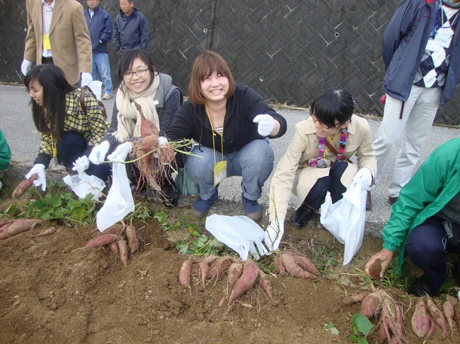 地震で隆起した段丘の上で地形を活かした農業を体験する参加者（第３回日本ジオパーク全国大会（室戸大会）で行われたジオツアー）
